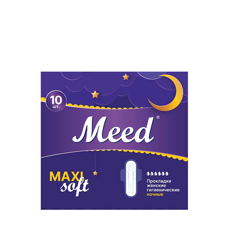 MEED Прокладки женские гигиенические макси анатомические для критических дней, с крылышками СОФТ / Meed 10 шт, фото 1