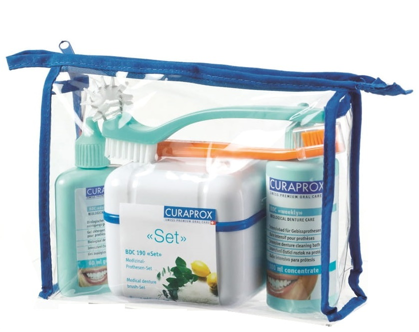 CURAPROX Набор для гигиенического ухода за съемными протезами (щетка BDC, контейнер, гель daily, жидкость weekly, щетка CS 5460) Сuradent, фото 1