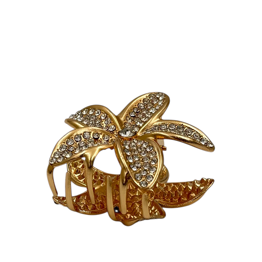 IWOU PROFESSIONAL Краб для волос мини Цветок в стразах золото 1шт, фото 2