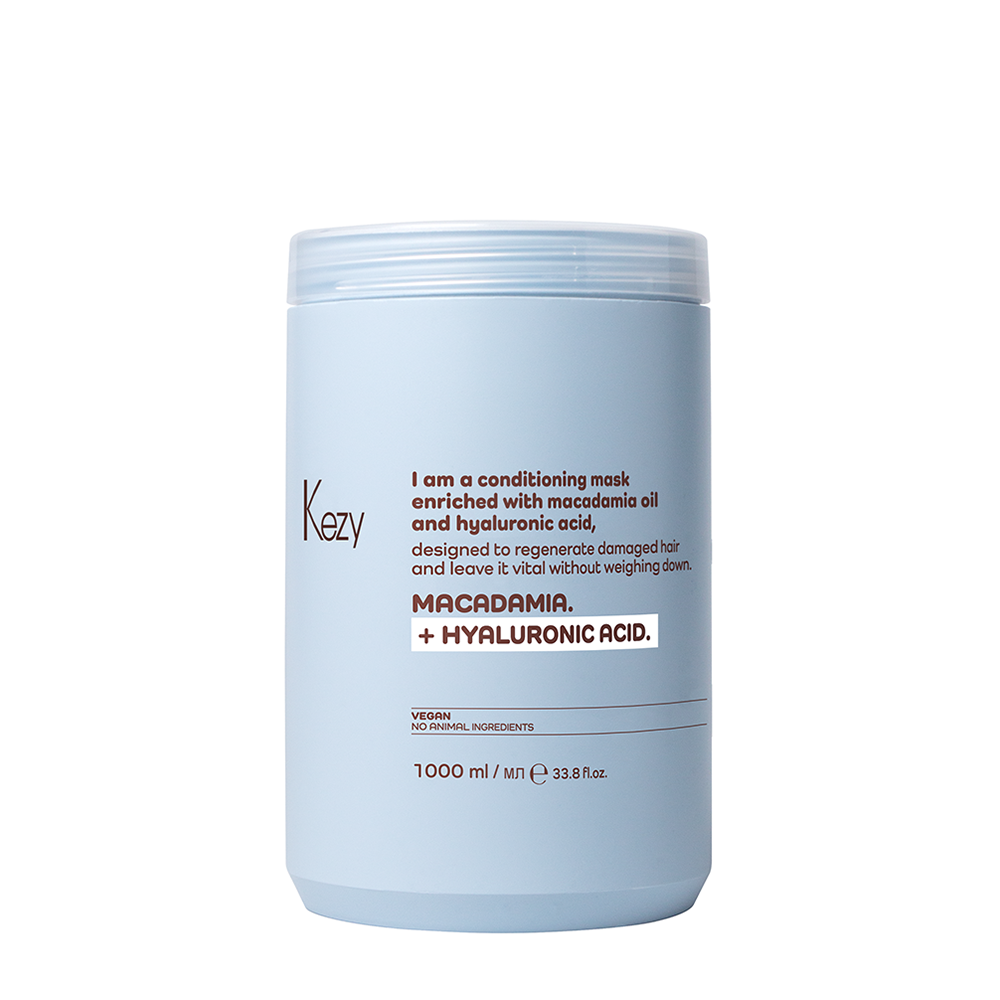 KEZY Маска для восстановления слабых и поврежденных волос / I am MACADAMIA + HYALURONIC ACID 1000 мл, фото 1