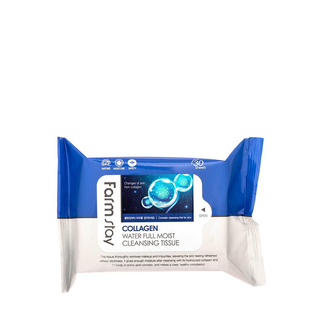 FARMSTAY Салфетки увлажняющие для снятия макияжа с коллагеном / Collagen Water Full Moist Cleansing Tissue 30 шт, фото 1