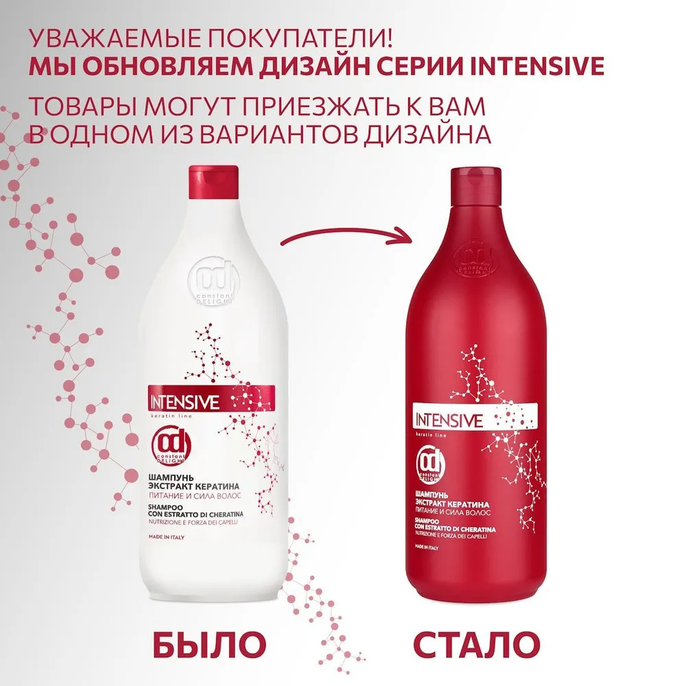 CONSTANT DELIGHT Шампунь с экстрактом кератина, питание и сила волос / INTENSIVE 1000 мл, фото 2