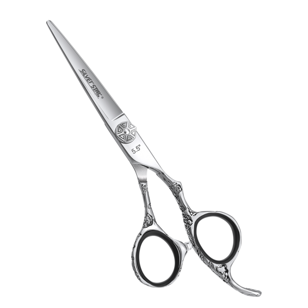 SILVER STAR Ножницы премиальные эргономичные, гравировка цветы, выносной винт с рисунком 5,5