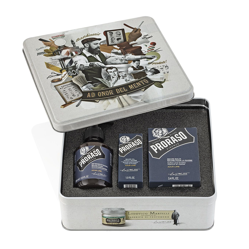 PRORASO Набор для ухода за бородой (шампунь 200 мл, масло 30 мл, бальзам 100 мл) AZUR LIME, фото 1