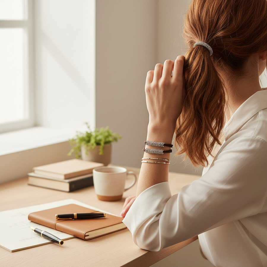 IWOU PROFESSIONAL Резинка-браслет для волос коричневая с белыми стразами 2шт, фото 2