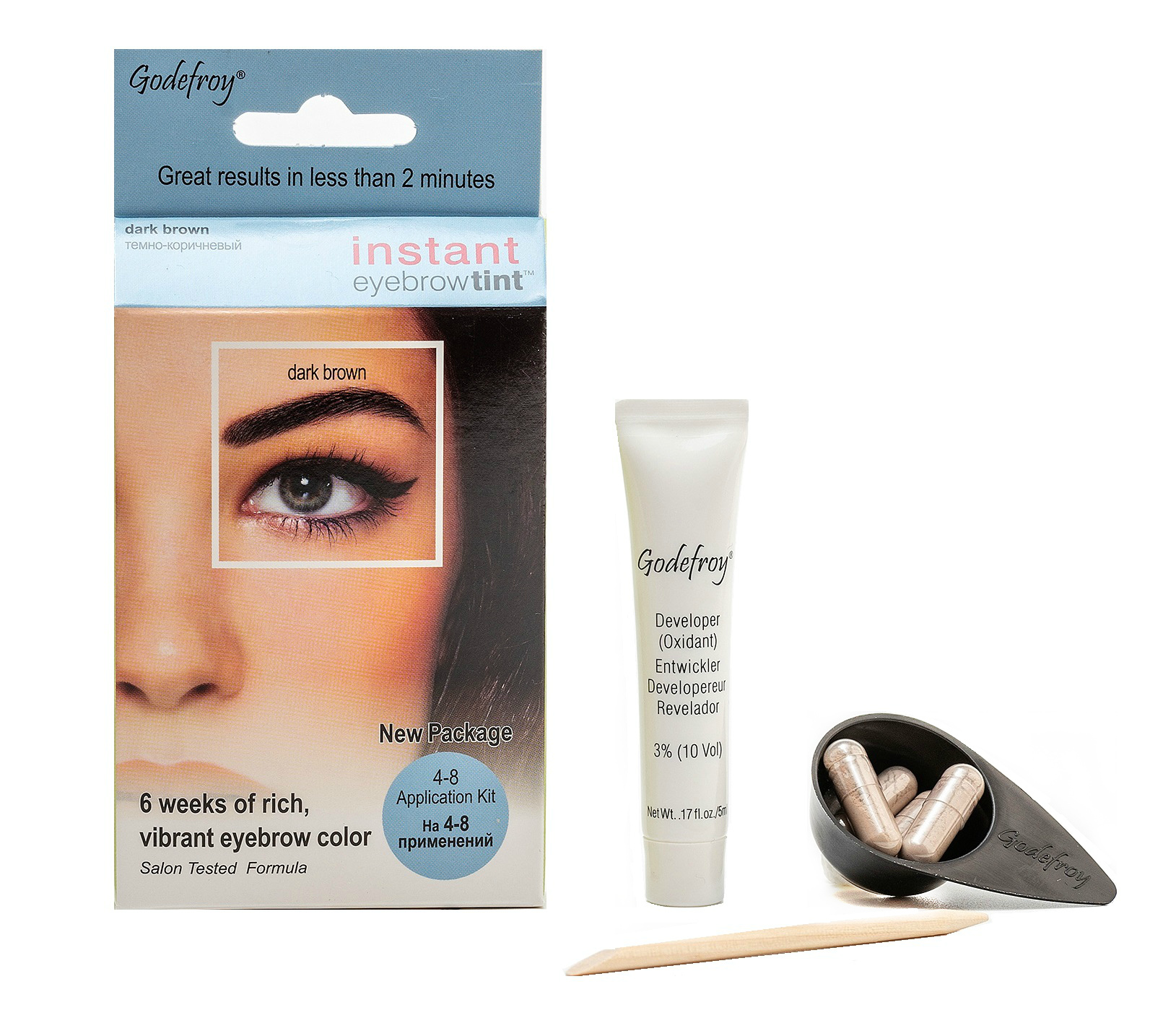 GODEFROY Краска-хна в капсулах для бровей с эффектом татуажа, темно-коричневый / Eyebrow Tint Dark Brown 4 шт, фото 2