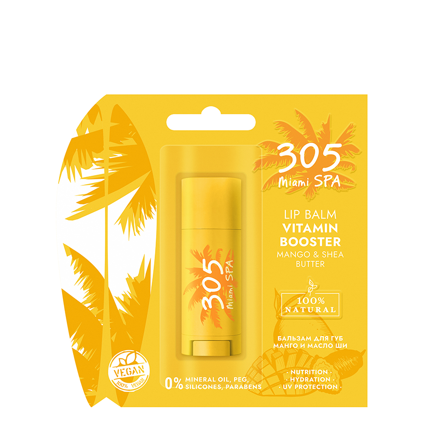 305 Miami SPA Бальзам для губ Манго и масло ши / LIP BALM VITAMIN BOOSTER MANGO & SHEA BUTTER 4,8 гр, фото 3