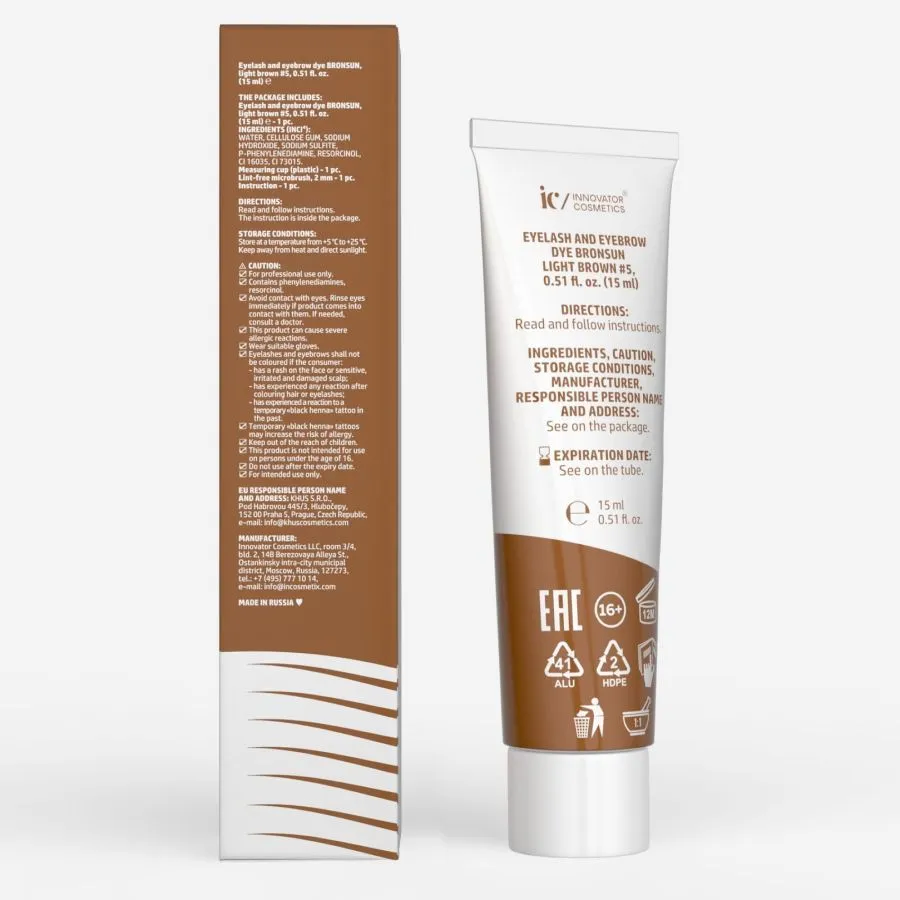 BRONSUN Краска для ресниц и бровей, светло-коричневый / BRONSUN #5 15 мл, фото 5