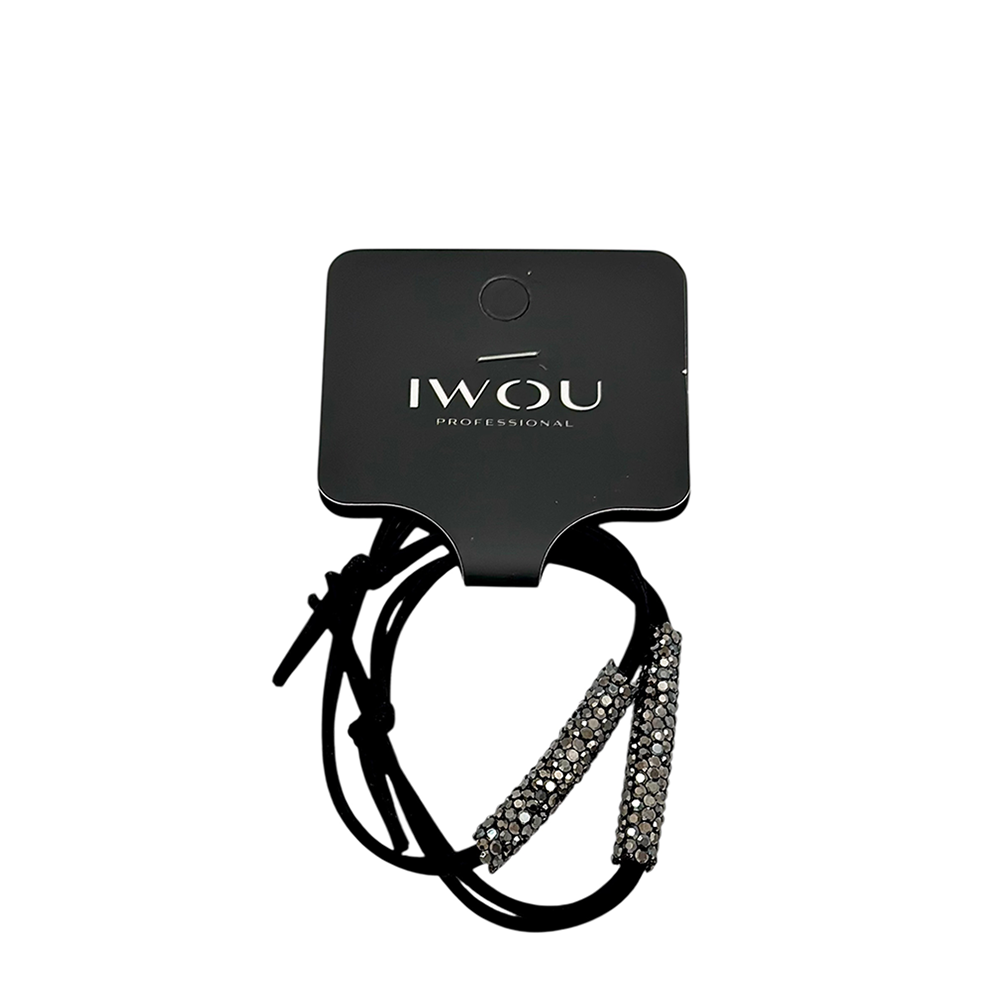 IWOU PROFESSIONAL Резинка-браслет для волос черная с черными стразами 2шт, фото 1