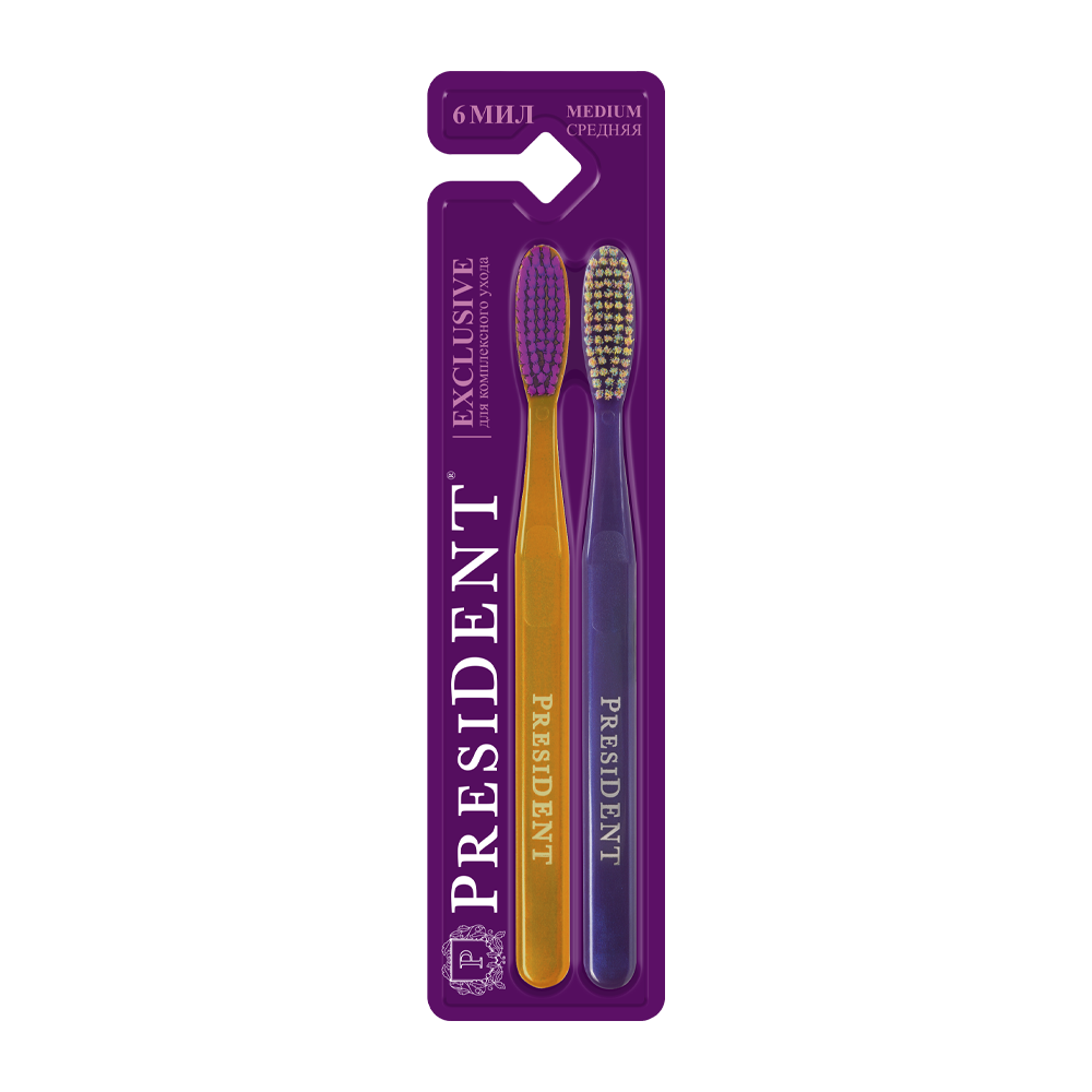 PRESIDENT Щётка зубная 6 мил, на блистере / President Exclusive 2 шт, фото 1
