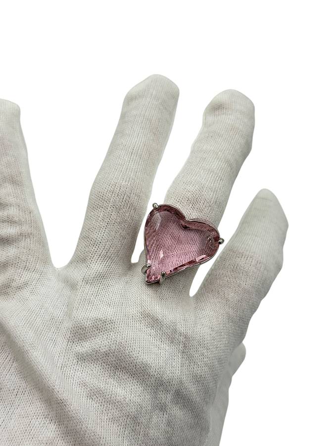 IWOU PROFESSIONAL Кольцо Кристальное сердце розовое в серебре, фото 3