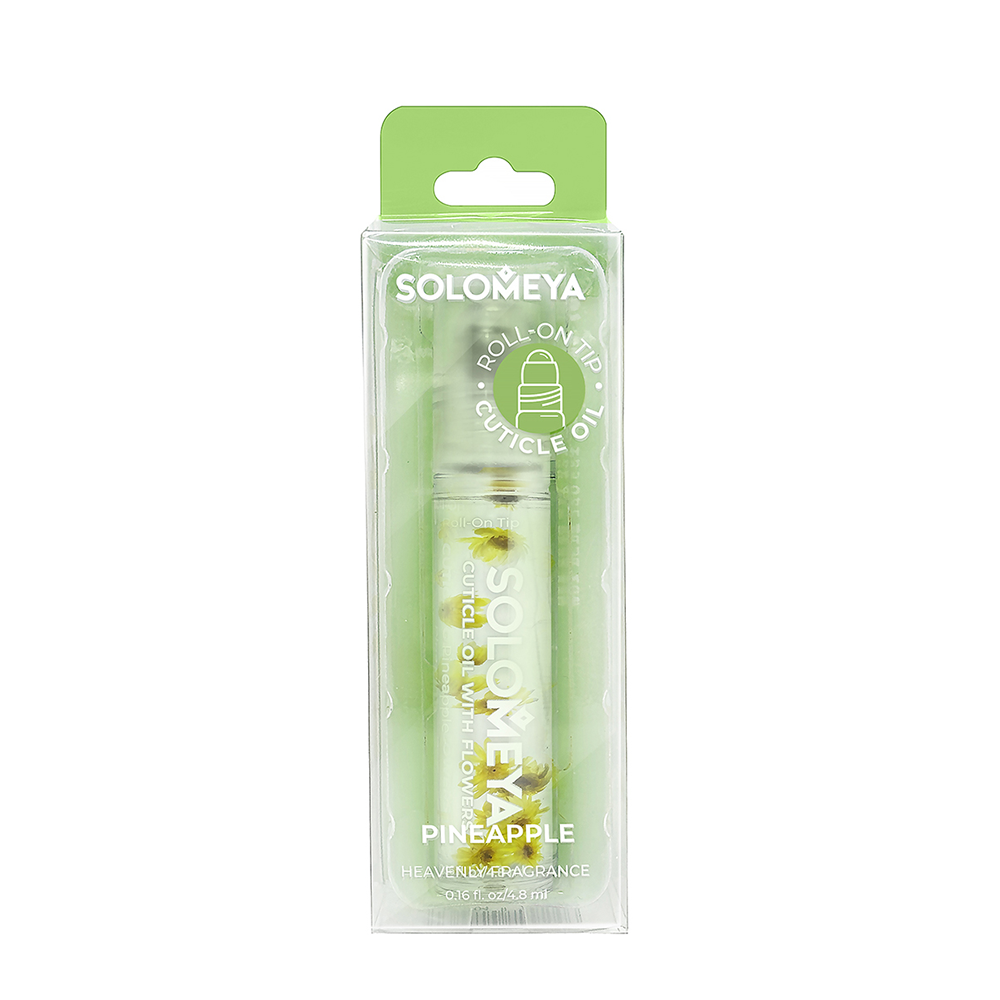 SOLOMEYA Масло для кутикулы и ногтей с роликовым аппликатором и цветами Сочный ананас / Roll-On Cuticle Oil For Nails with flowers Pineapple, 4,8 мл, фото 2