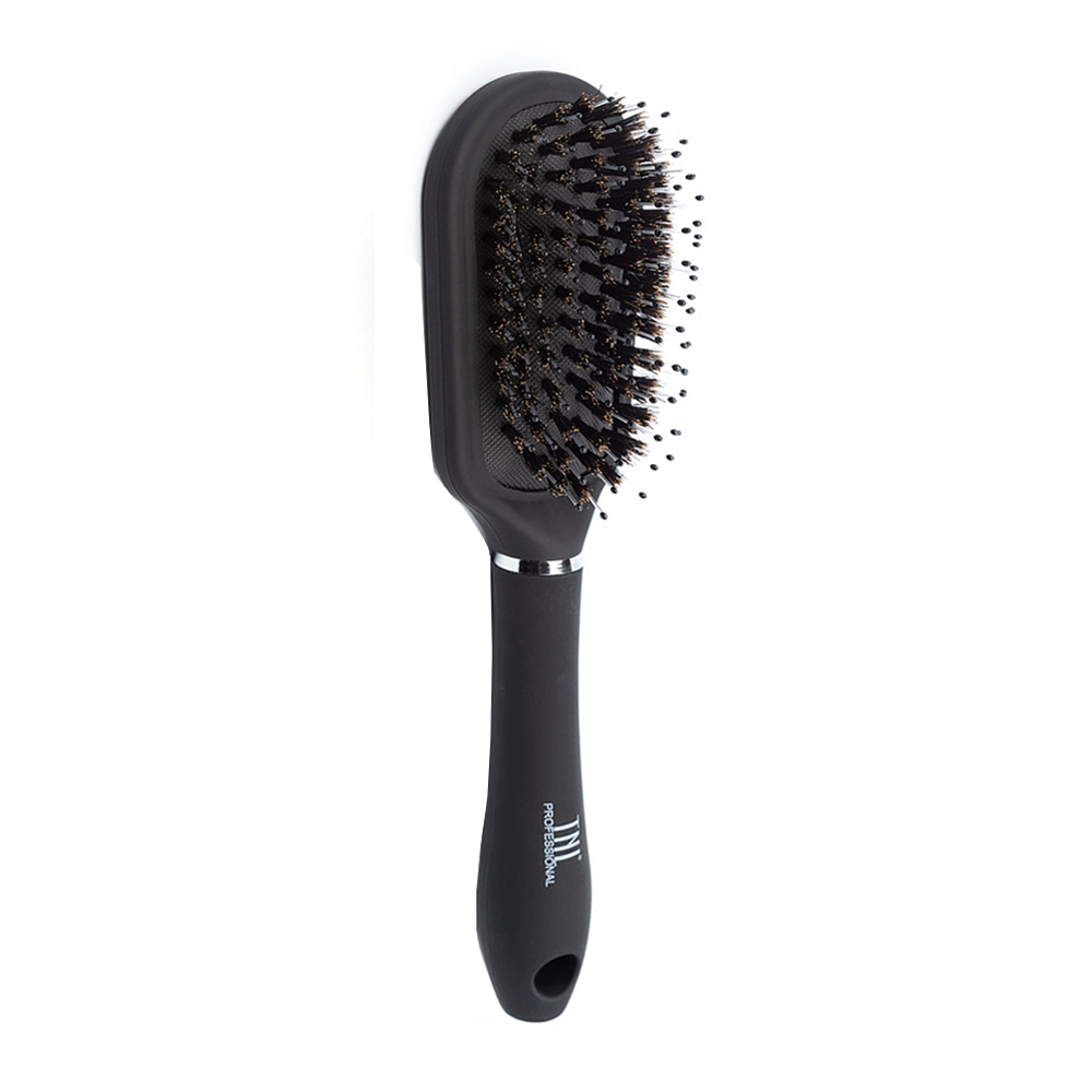 TNL Professional Щетка массажная для волос TNL овальная, нейлоновые штифты и щетина, черная 75 мм, фото 1