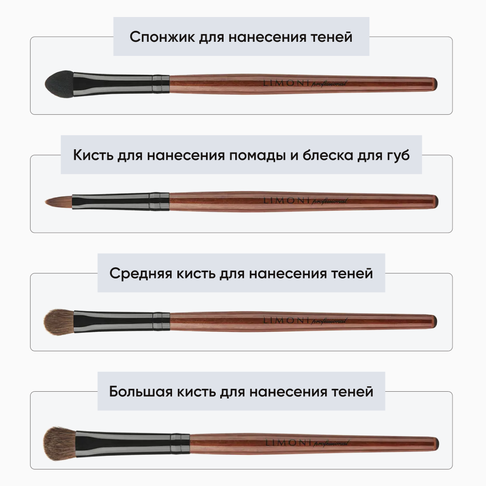 LIMONI Набор кистей (7 кистей + чехол) / SILVER TRAVEL KIT, фото 5