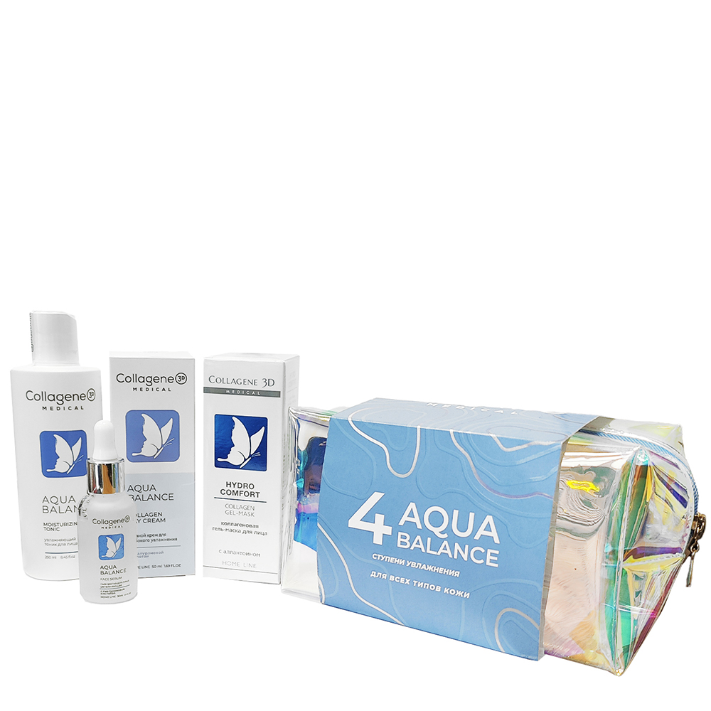 MEDICAL COLLAGENE 3D Набор увлажняющий для лица (тоник 250 мл + сыворотка 30 мл + крем 50 мл +  гель-маска 30 мл) Aqua Balance Collection, фото 3