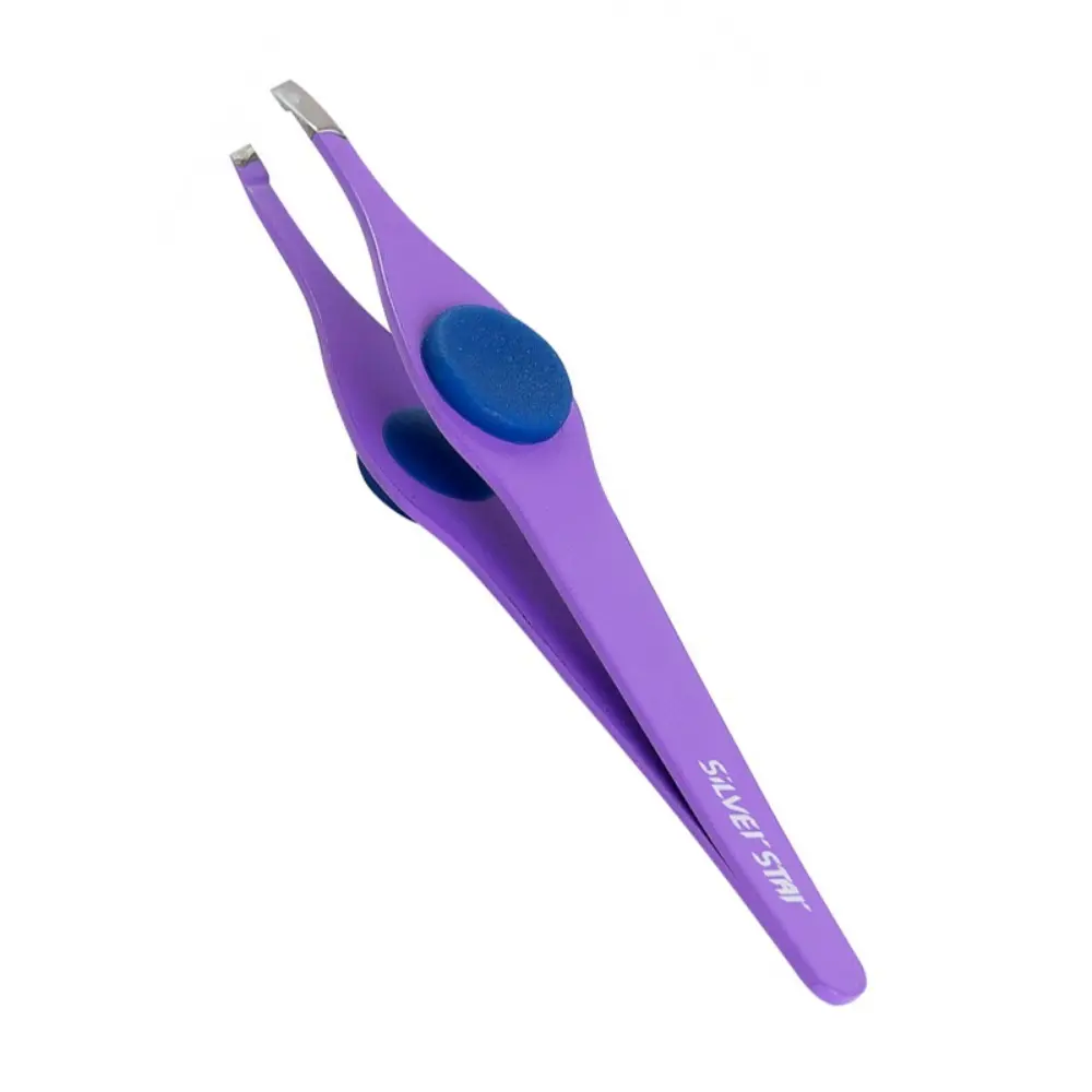 SILVER STAR Пинцет косой фиолетовый, силиконовая вставка / CLASSIC, фото 1