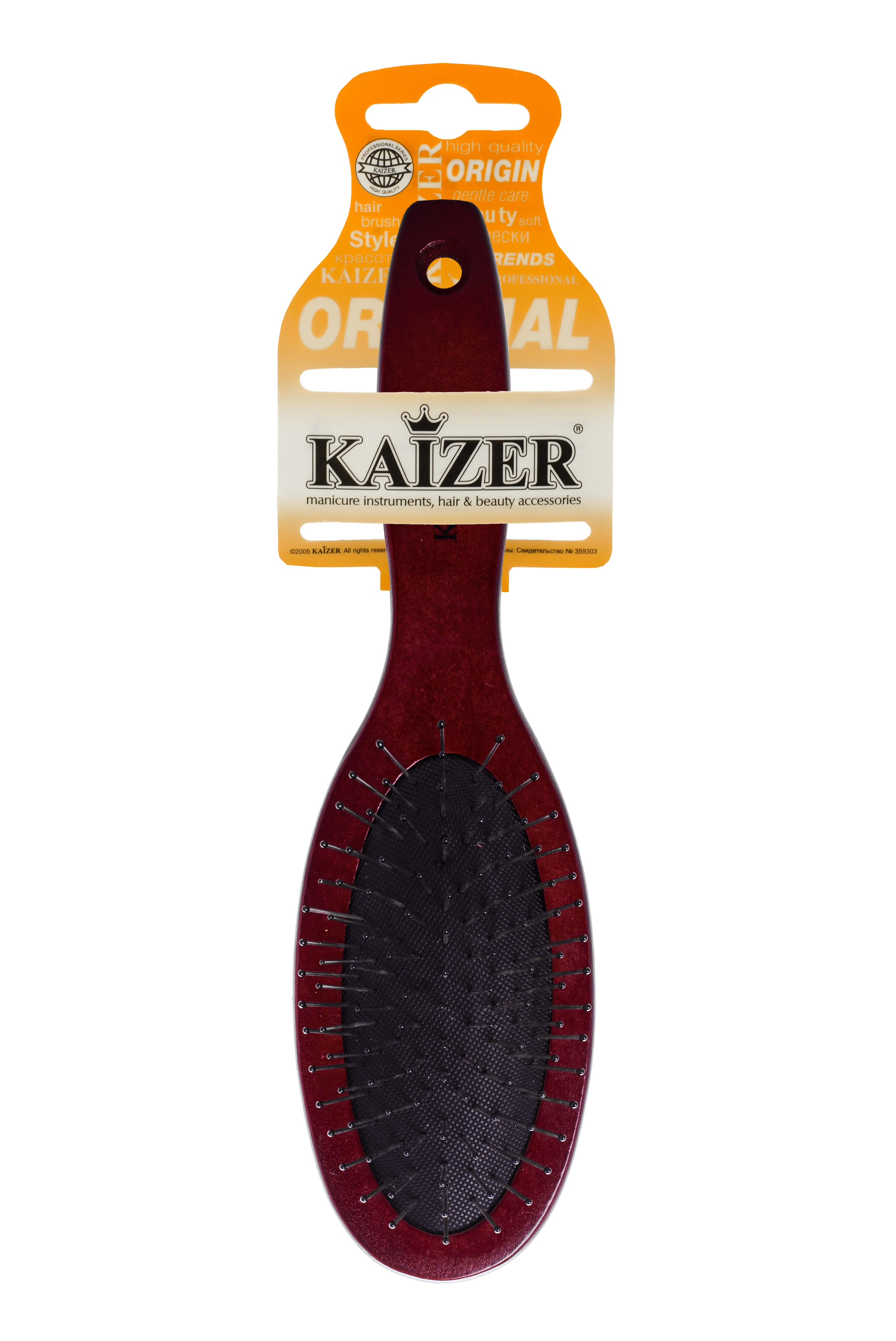 KAIZER Расческа деревянная, массажная, металлические зубья, фото 2