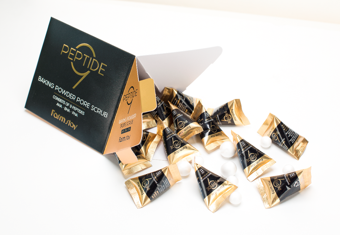 FARMSTAY Скраб для очищения пор с комплексом из 9 пептидов, в пирамидках / BLACK SNAIL & PEPTIDE9 7 г х 25 шт, фото 4