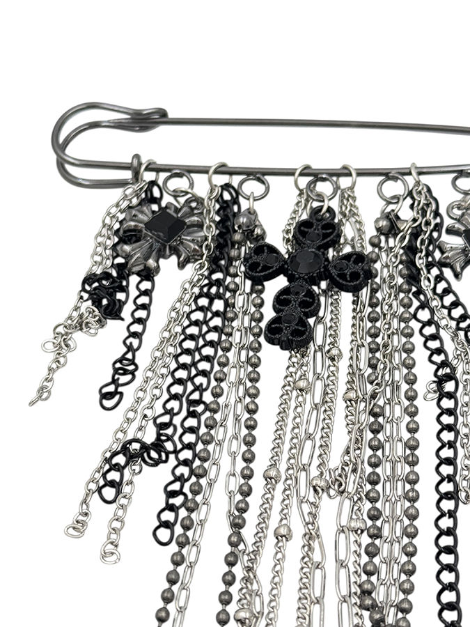 IWOU PROFESSIONAL Брошь-булавка Цепи и кресты черная, фото 2