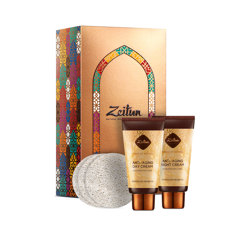 ZEITUN Набор подарочный Роскошь молодости кожи: спонжи для умывания, дневной крем 50 мл, ночной крем 50 мл, фото 1