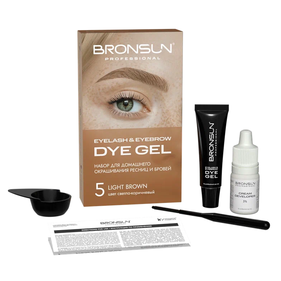 BRONSUN Набор для домашнего окрашивания, светло-коричневый #5 / Eyelash And Eyebrow Dye Gel 35 гр, фото 3
