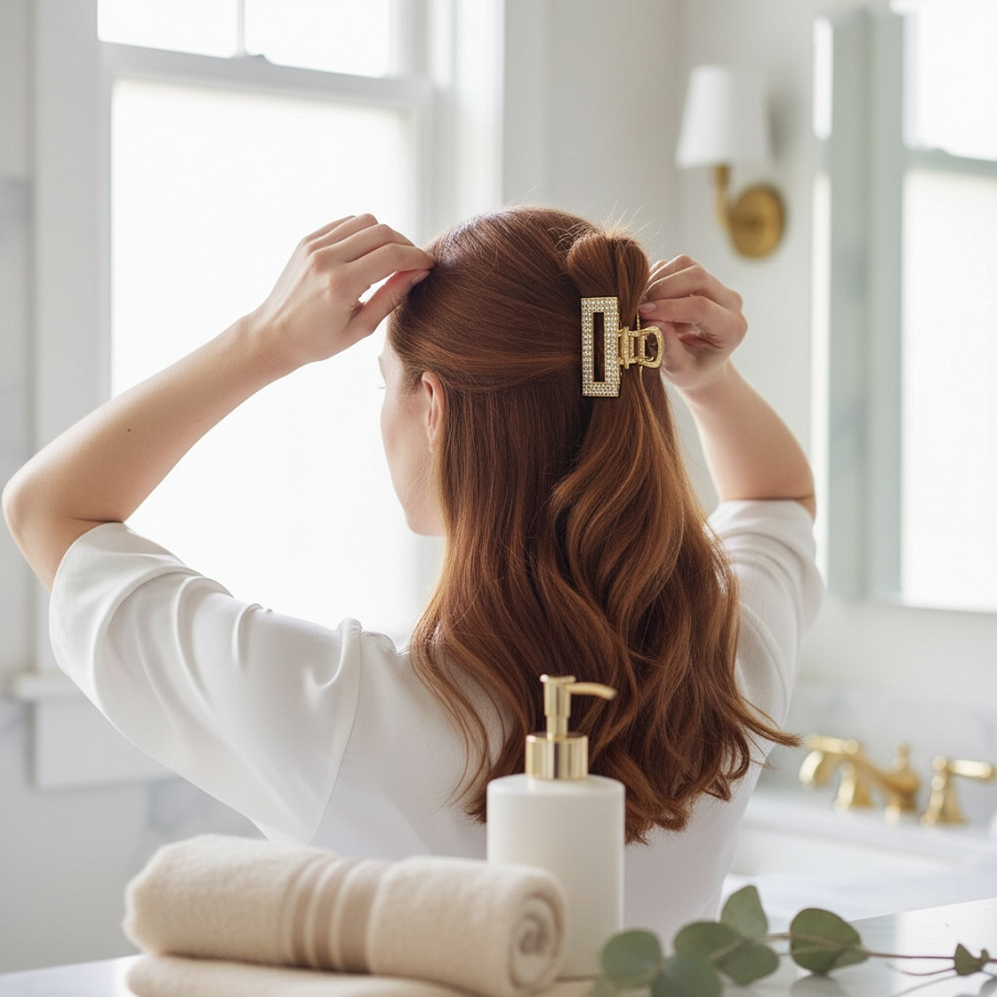 IWOU PROFESSIONAL Набор крабов для волос мини Стразы в золоте 2шт, фото 3