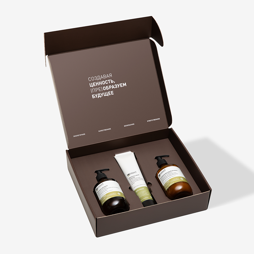 INSIGHT Набор для дисциплины непослушных и вьющихся волос (шампунь 350 мл, маска 200 мл, кондиционер 350 мл) ANTI-FRIZZ, фото 3