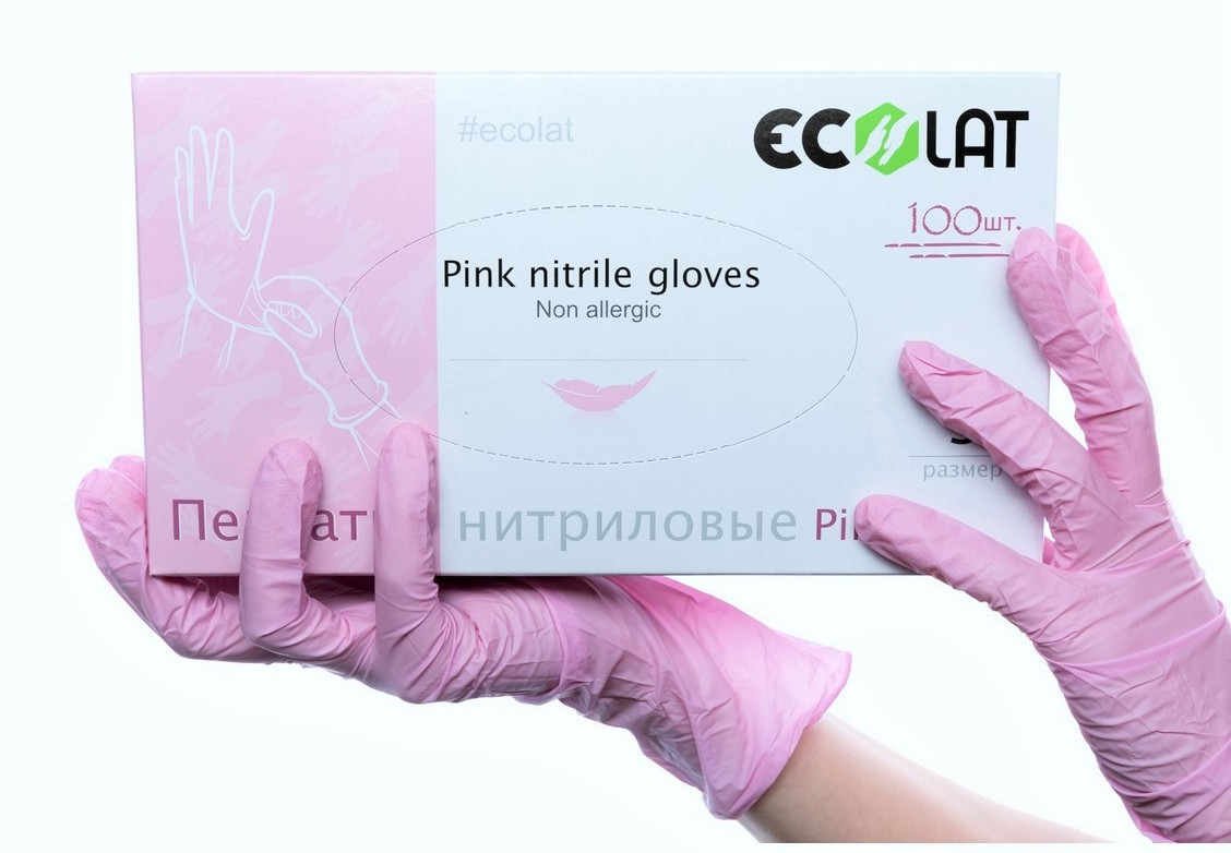 ECOLAT Перчатки нитриловые, розовые, размер L / Pink EcoLat 100 шт, фото 2