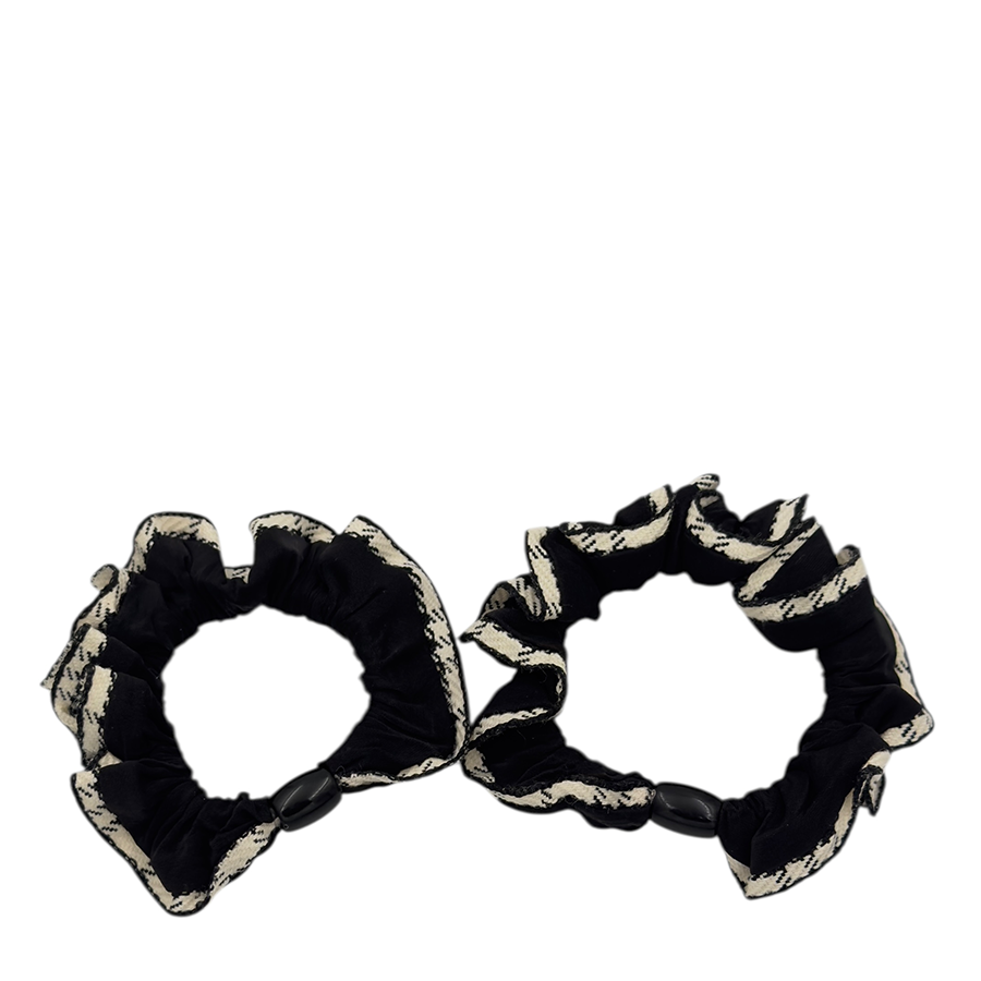 IWOU PROFESSIONAL Резинка для волос вискозная Фантазия черная с белым кантом 2шт, фото 2
