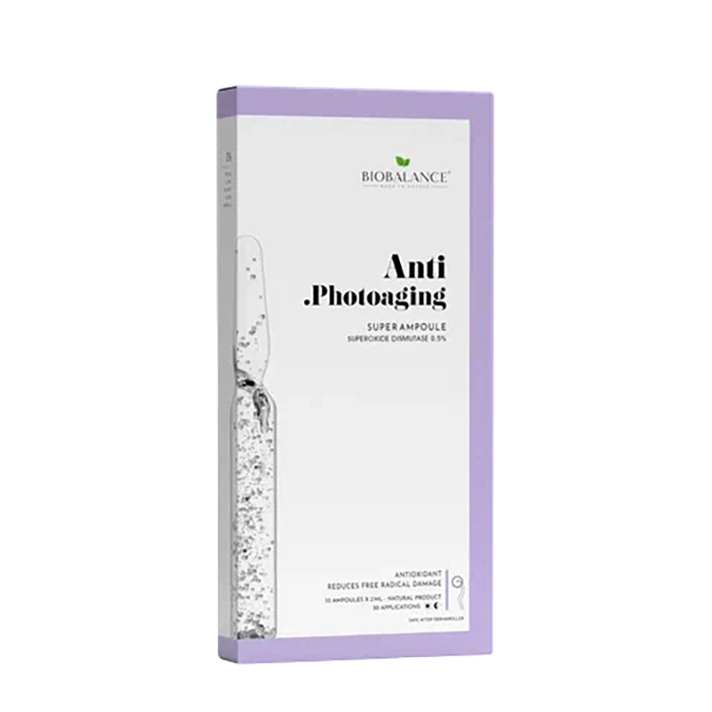 BIOBALANCE Ампулы для лица с супероксиддисмутазой 0,5% / SUPER AMPOULE ANTI PHOTOAGING SUPEROXIDE DISMUTASE 0,5% 10*2 мл, фото 1