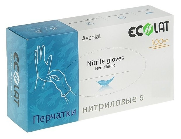 ECOLAT Перчатки нитриловые, голубые, размер M / 5 EcoLat 100 шт, фото 1