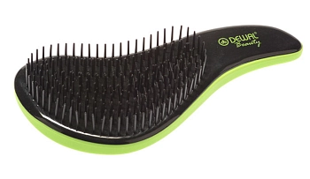 DEWAL BEAUTY Щетка массажная для легкого расчесывания волос, мини, с ручкой, цвет зелено-черный, фото 2