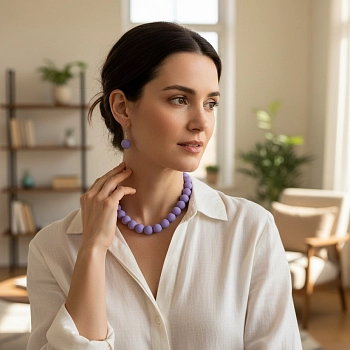 IWOU PROFESSIONAL Набор Жемчужина (ожерелье и серьги) лаванда, фото 2