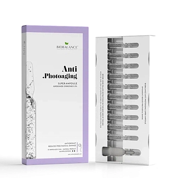 BIOBALANCE Ампулы для лица с супероксиддисмутазой 0,5% / SUPER AMPOULE ANTI PHOTOAGING SUPEROXIDE DISMUTASE 0,5% 10*2 мл, фото 3
