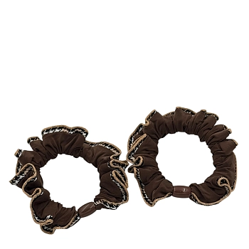 IWOU PROFESSIONAL Резинка для волос вискозная Фантазия коричневая с клетчатым кантом 2шт, фото 2