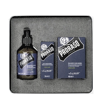 PRORASO Набор для ухода за бородой (шампунь 200 мл, масло 30 мл, бальзам 100 мл) AZUR LIME, фото 2