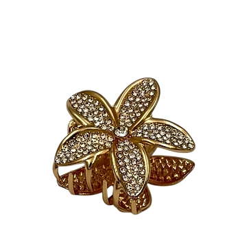 IWOU PROFESSIONAL Краб для волос мини Цветок в стразах золото 1шт, фото 3