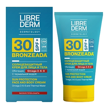 LIBREDERM Крем солнцезащитный SPF30 с омега 3-6-9 и термальной водой / BRONZEADA 150 мл, фото 2