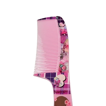 IWOU PROFESSIONAL Расческа с ручкой розовая Flower girl 21см, фото 2