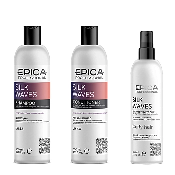 EPICA PROFESSIONAL Набор для вьющихся волос (шампунь 300 мл + кондиционер 300 мл + спрей 300 мл) Silk Waves, фото 4