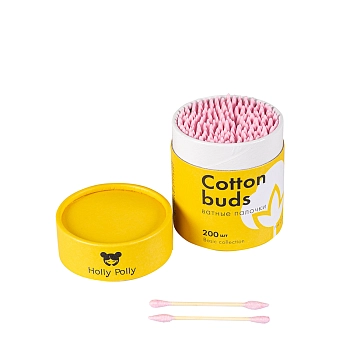 HOLLY POLLY Палочки ватные бамбуковые косметические розовые, 200 шт, фото 3