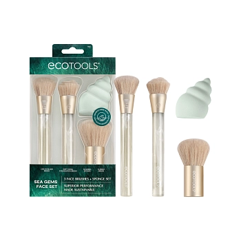 ECOTOOLS Набор кистей и спонж для макияжа / Sea Gems Golden Hour Glow Brush + Sponge Set, фото 2