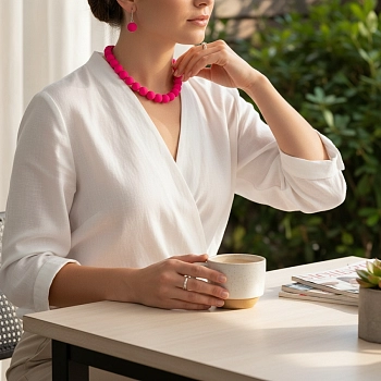 IWOU PROFESSIONAL Набор Жемчужина (ожерелье и серьги) розовый, фото 2