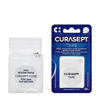 CURASEPT Нить зубная вощеная плоская CHX 0,2% / CURASEPT PTFE TAPE 35 м, фото 2
