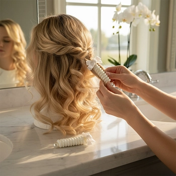 IWOU PROFESSIONAL Резинка для волос Пружина-шнур белая 2 шт, фото 4