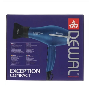 DEWAL PROFESSIONAL Фен Exception Compact 2200 компактный синий, ионизация, 2 насадки, 2200 Вт, фото 5