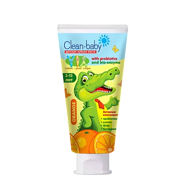 CLEAN-BABY Паста зубная детская со фтором от 3 до 12 лет со вкусом апельсина / Clean-baby Orange 50 мл, фото 1