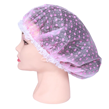DEWAL BEAUTY Шапочка для душа с кружевом, белая с розовыми цветами, фото 2