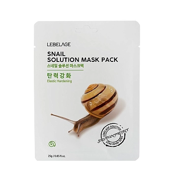 Маска тканевая для лица Муцин улитки / Lebelage Snail Solution Mask Pack 25 гр