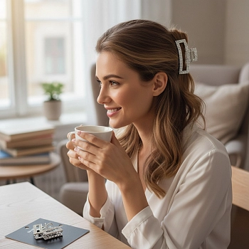 IWOU PROFESSIONAL Краб для волос средний Престиж стразы в серебре 2шт, фото 2